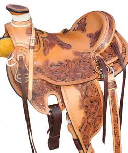 Selle de course de chevaux anglaise de l'Inde en cuir de vachette Outil à main floral Wade Tree A Fork Premium Western Leather Saddle - Product Image 1