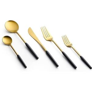 Couverts en acier inoxydable utilisés dans la cuisine table à manger café usage domestique couverts plaqués couleur argent poignée couleur or ensemble de 5 - Product Image 4