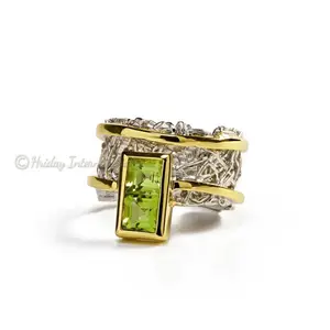 Cincin antik 925 perak murni padat kuning emas mawar Vermeil Boho perhiasan buatan tangan cincin pernyataan batu permata Peridot alami