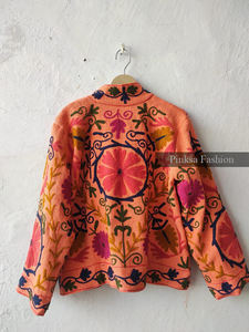 Wholesale Blue Floral Embroidered Cotton Knitted <b>Velvet</b> Eco-Friendly Jacket for Women Handmade Suzani Ethnic Winter <b>Coat</b> - Product Image 5