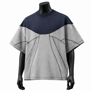 Camiseta de hombre oversize personalizada con paneles en contraste, estilo streetwear con bloques de color, de algodón, de manga corta, casual, de moda, con cuello ringer. - Product Image 1