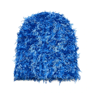 Nuevo gorro rojo peludo de punto personalizado, gorros cálidos de invierno, gorro desgastado de camuflaje azul pescador - Product Image 1