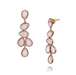 ใหม่มาถึงกุหลาบ Chalcedony พลอย925สเตอร์ลิงเงินลูกแพร์และรอบรูปร่างต่างหู - Product Image 1