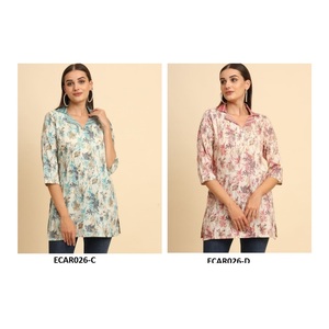 Elegante Floral Algodón Rayón Mini Kurti | Vestido tradicional indio para todas las estaciones, disponible a precio asequible en La India - Product Image 1