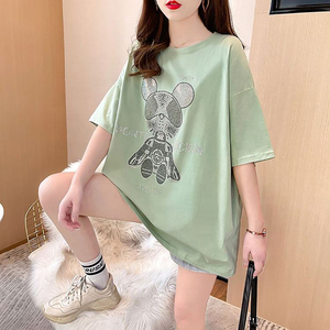 เสื้อยืดแขนสั้นผู้หญิงที่กําหนดเองราคาต่ําเสื้อยืดผ้าไหมพิมพ์ลายผ้าฝ้ายสีทึบธรรมดา - Product Image 3