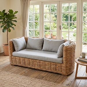 Surabaya <b>Sofa</b> Mahogany Wood Frame Half Cl Rattan Polished Dhapnie Light Grey Cushions Daybed Premium Patio <b>Outdoor</b> Furniture - Product Image 4