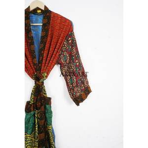 Best Selling Handmade Long Silk Sari Vintage Patchwork Kimono Bridesmaid Robes Free Size Women's Nightwear Summer Soft - Product Image 3