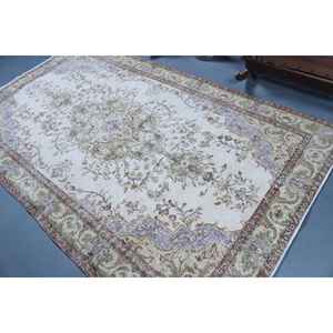 Alfombra Turca, Alfombra Vintage Grande de 5.2x8.9 pies, Alfombra de Lana con Diseño Floral Verde - Product Image 4