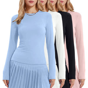 Nouvelle conception de blouses en jean pour femmes, élégantes, à manches longues, plissées, taille haute, décontractées, pour le bureau, usage hospitalier - Product Image 3