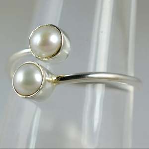 Handmade 925 Sterling <b>Silver</b> Dual Pearl <b>Ring</b> <b>Adjustable</b> June Birthstone Jewelry Perfect Gift for Her Promise <b>Ring</b> - Product Image 6
