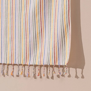Toalla de Playa Turca Rústica Premium, Rayas Arcoíris Lila, 100% Algodón Peshtemal, 40x70 pulgadas - Product Image 5