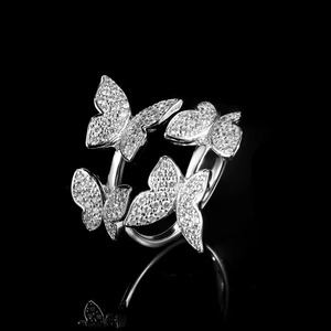 Moissanite diamant papillon déclaration anneau étincelant réglable bijoux de mode pour les femmes 925 plaqué argent sterling - Product Image 2