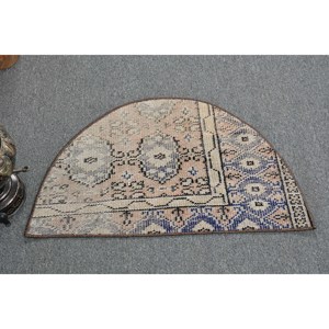 พรมขนสัตว์สีเบจสีฟ้า1.5ft วินเทจทำด้วยมือตุรกีพื้นที่ขนาดใหญ่แบบแอบสแตรกต์สี่เหลี่ยมมุมฉากสำหรับห้องโถง - Product Image 1