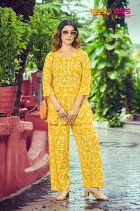 Summer Special Tips Tops Rayon Foil Print Quick Dry Women's Casual Party Wear Salwar Kameez Co-Ord Set - Product Image 2