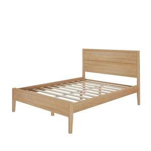 Juego de dormitorio minimalista de madera de teca con cama con plataforma y mesitas de noche - Product Image 2