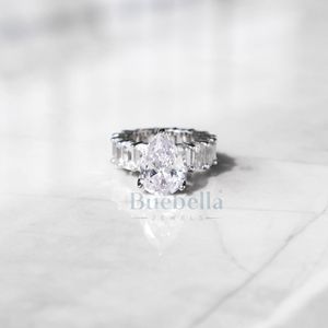 Bague de fiançailles en argent S925 et or massif 18 carats VVS Moissanite poire et émeraude coupe latérale pour alliance en diamant pour femme - Product Image 3