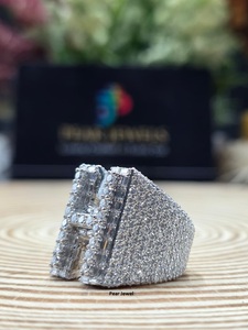 S925 Iced Out H Initial Moissanite Diamond Ring With Baguette Pave Setting Luxury Custom Letter Bold Statement Ring For Men - Product Image 4