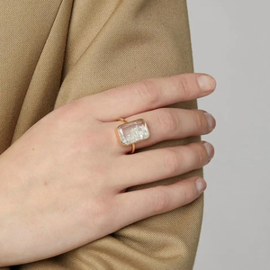 Anillo de compromiso para mujer, sortija de oro de 14kt, piedra preciosa de cuarzo auténtica, diamante, joyería fina de boda - Product Image 4