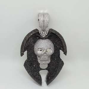 Colgante de Calavera en Plata de Ley 925 con Moissanita Negra y Blanca, Joyería Fina Hip Hop, Chapado en Rodio/Oro de 14K - Product Image 4