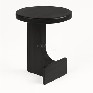 Mesita de noche moderna de madera con base redonda esculpida, acabado liso y diseño artesanal duradero para interiores elegantes. - Product Image 1