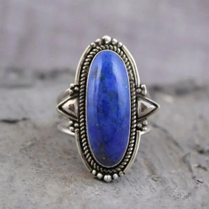 Anillo de boda de plata de ley 925 con lapislázuli, joyería étnica clásica, corte ovalado, regalo de alta calidad para boda/anillo de compromiso - Product Image 3
