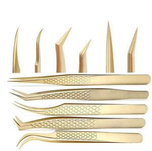 Pince à épiler professionnelle pour extensions de cils en acier inoxydable doré, légère, avec étui en cuir - Product Image 3