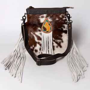 Bolso bandolera de piel de vaca auténtica para mujer, bohemio, con cierre de cremallera, Correa única, bolsos de hombro de lona occidentales Vintage - Product Image 1