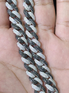 Moissanite Cuban link Chain two tone 925 Stealing Sliver Moissanite diamond Black & White Cuban Chain - Product Image 3