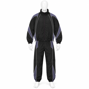 Survêtement pour homme noir et bleu à blocs de couleur, fermeture éclair intégrale, style sportif, coupe classique, en polyester, pour l'automne, avec poches latérales - Product Image 5