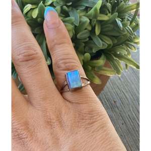 Navajo Handcrafted <b>Blue</b> <b>Opal</b> Sterling Silver Statement <b>Ring</b> Size 6.75 - Product Image 2