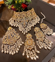 Ensemble de collier de mariée traditionnel indien en gros délicat, Navratna Kundan, bijoux artificiels
