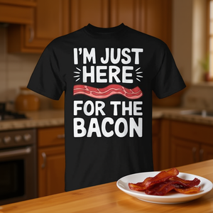 T-shirt Promozionale 'I'm Just Here for the Bacon' con Design Accattivante a Tema Bacon - Product Image 3