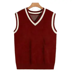 고품질 100% 양모 남성 스웨터 학교 유니폼 민소매 스웨터 니트 자카드 편지 사용자 정의 기본 스웨터