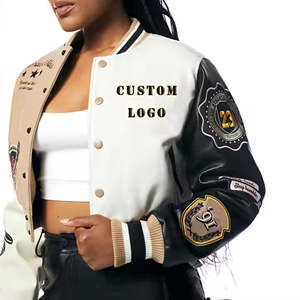 Custom Crop <b>Top</b> Quilted Varsity Baseball Jacket for Women Breathable Wool/Cashmere <b>Preppy</b> Style Finished Custom Logo & Design - Product Image 2