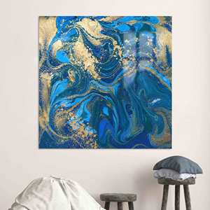 Obra de arte moderna impresa en lienzo con estampado abstracto en azul y dorado - Decoración elegante para el hogar, vidrio - Product Image 1