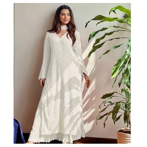 Top brodé en fausse georgette de fabrication indienne avec plazo Dupatta, tenue décontractée élégante pour le bureau et les fêtes au quotidien, vente à chaud - Product Image 1