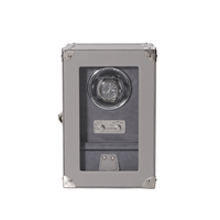Boîtier remontoir automatique pour montre à 1 emplacement, en cuir PU gris, avec fenêtre en verre, moteur silencieux, personnalisable avec logo, fait main