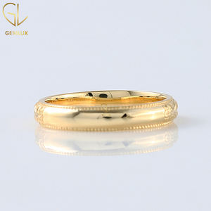 Bande de Milgrain inspirée de fleurs et de feuilles, alliance en or jaune 18 carats, bague gravée à la main, bague en filigrane de style antique vintage - Product Image 4