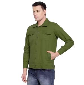 Veste en jean respirante pour hommes, toutes tailles, nouveau style décontracté et mince 100% coton, jaune uni pour l'automne - Product Image 3