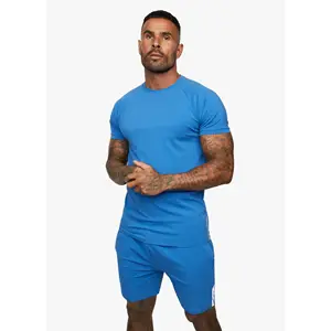 100% gekämmte Baumwolle Slim Fit Kurzarm Kurzarm Rundhals ausschnitt Fundamental Royal Blue Twinset T-Shirts und Shorts Set