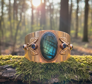 Rudra Gems Handcrafted Natural <b>Labradorite</b> Cabochon High Quality Tibetan Silver Beaded <b>Bracelets</b> 14K Gold Plated Men's Bohemian - Product Image 6