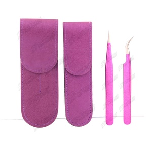 Pinzas para extensión de pestañas, bolsa de embalaje con botón magnético, pinzas de pestañas de diseño personalizado, etiqueta privada disponible en todos los colores - Product Image 2