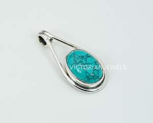 จี้พลอยเทอร์ควอยส์สีเงิน925พร้อมฝังขอบสีฟ้าเทอร์ควอยซ์สำหรับจี้เสน่ห์ - Product Image 1