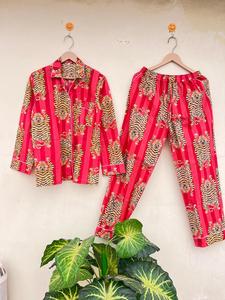 Indien ODM vêtements de nuit de luxe pour femmes à la main 100% coton imprimé fleuri matin marche costume pour été automne élégant décontracté - Product Image 6