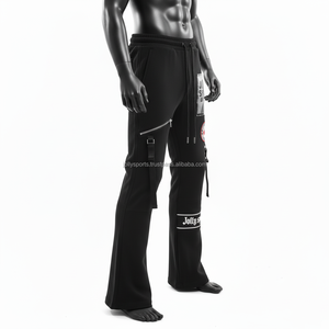 Haute qualité hommes survêtement pantalon épais polaire tissu taille réglable couleur noire avec Chenille broderie Logo lavé hommes pantalons - Product Image 4