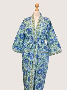 Bata Larga Estampada Floral para Mujer, Manga Larga, Cuello Mandarín, 100% Algodón, Suave, Informal, para Primavera - Product Image 3