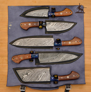 Juego de cuchillos de chef de acero de Damasco personalizable con mango de madera Pakka, herramientas de cocina compatibles con OEM para venta al por mayor - Product Image 4