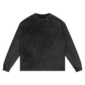<b>Men</b> Oversized Washed Cotton Long Sleeve T-Shirt O-Neck Solid Color Casual Pullover Winter Digital Printing Fleece Knitted Fabric - Product Image 5