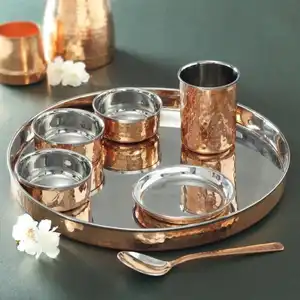 Premium Qualität Kupfer Metall Abendessen Thali/Teller Set für zu Hause Hochzeit & Esszimmer dekorativ mit Herstellung aus Indien