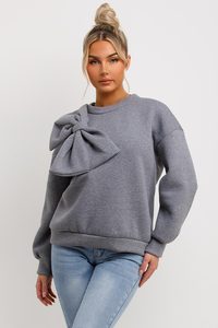 Sudadera con lazo de mujer con escote redondo gris personalizado de calidad superior con manga larga sudadera de mujer y sudaderas con capucha de entrenamiento para mujer - Product Image 6